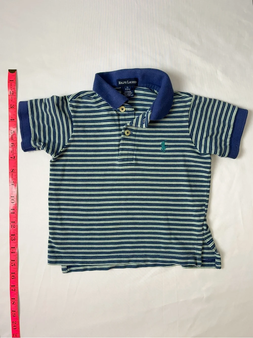 Ralph Lauren Y2K Blue Green Striped Polo Vintage Shirt 18-24M XL